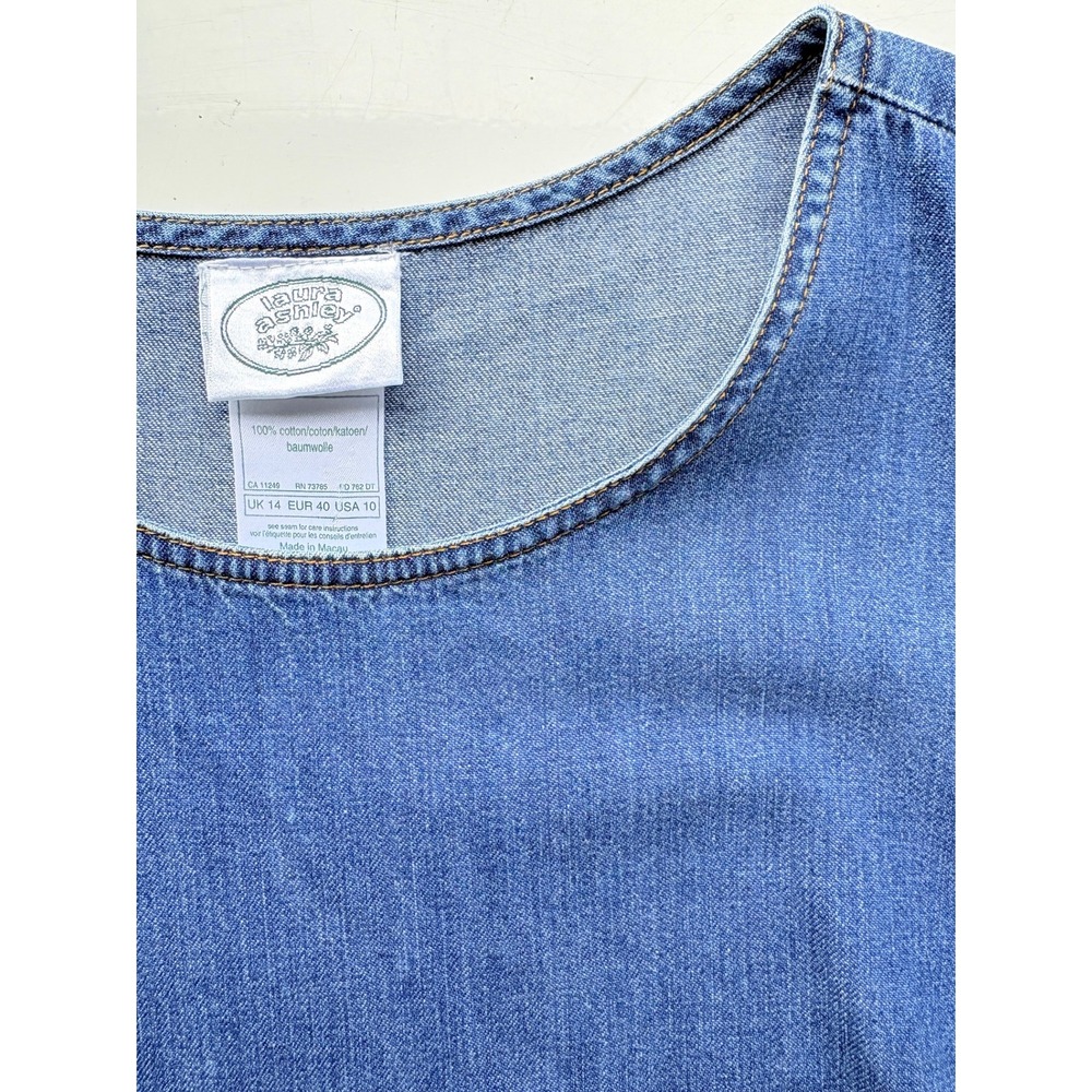 Vintage Laura Ashley Denim Maxi Dress Womens 10 Blue Pleated Pinafore Pockets - Picture 5 of 6